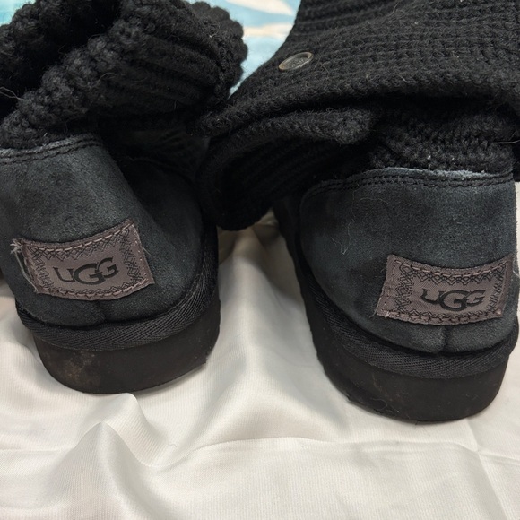 UGG Black Knit Button Mid-Calf Heeled Boots - Picture 7 of 10